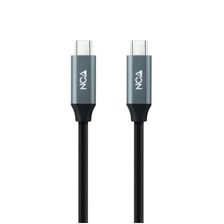 Cable USB 3-2 Tipo-C Nanocable 10-01-4301 5A 100W- USB Tipo-C Macho - USB Tipo-C Macho- Hasta 100W- 20Gbps- 1m- Gris y Negro