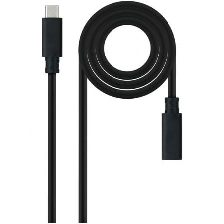 Cable Alargador USB Tipo-C 3-2 Nanocable 10-01-4501- USB Tipo-C Macho - USB Tipo-C Hembra- 1m- Negro