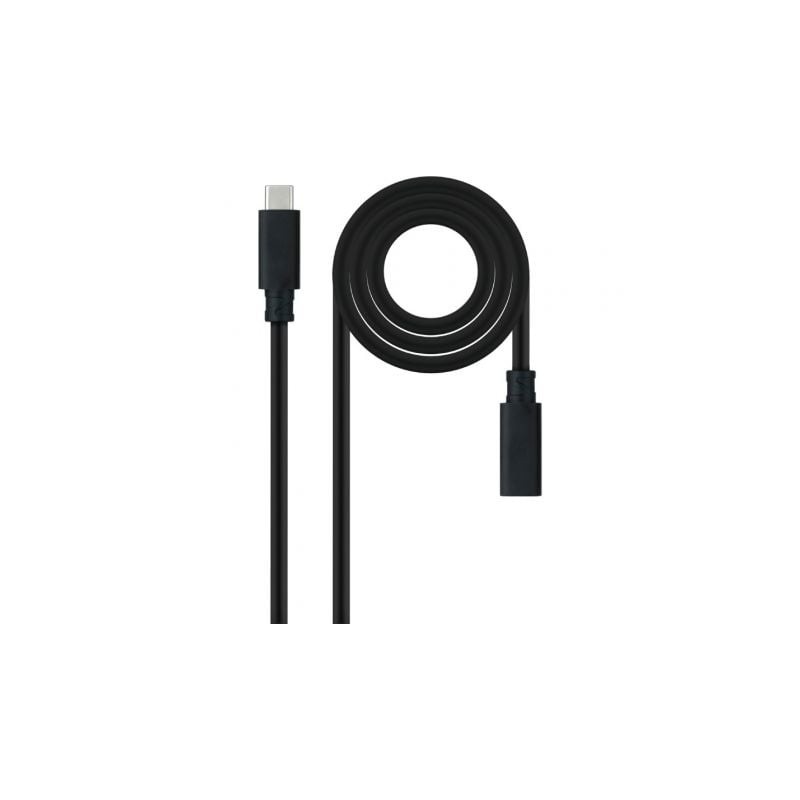 Cable Alargador USB Tipo-C 3-2 Nanocable 10-01-4502- USB Tipo-C Macho - USB Tipo-C Hembra- 2m- Negro