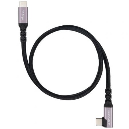 Cable USB 3-2 Tipo-C Acodado Nanocable 10-01-4702- USB Tipo-C Macho - USB Tipo-C Macho- Hasta 100W- 10Gbps- 2m- Negro