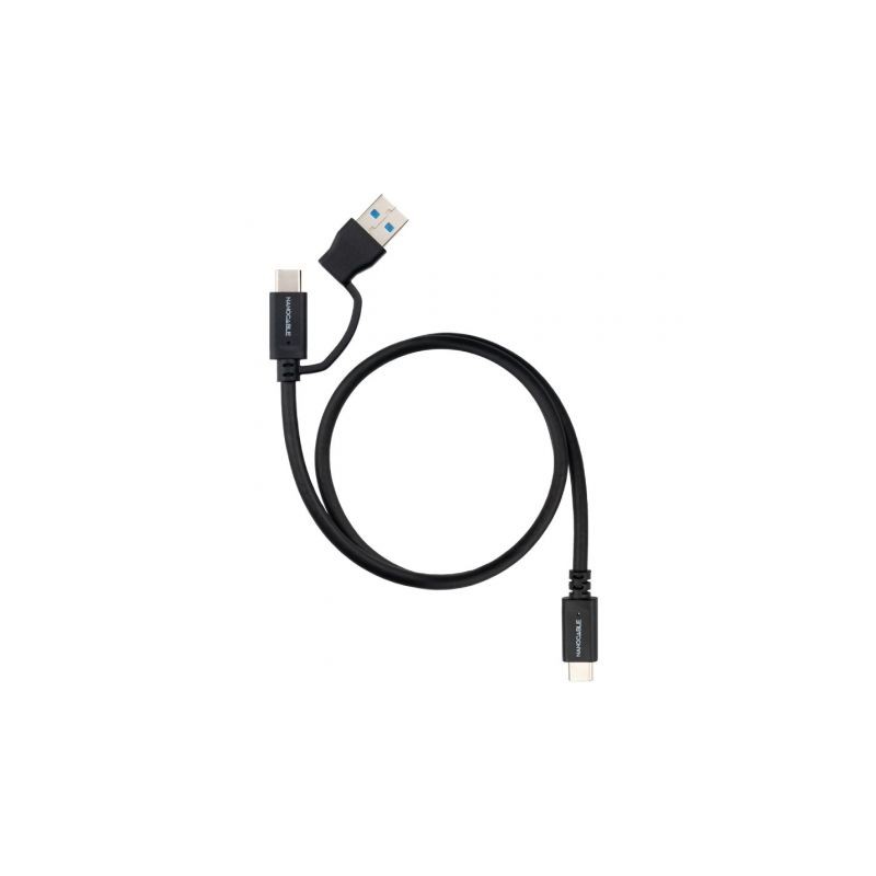 Cable USB 3-2 Tipo-C Nanocable 10-01-4800- USB Tipo-C Macho- USB Macho - USB Tipo-C Macho- Hasta 60W- 10Gbps- 50cm- Negro