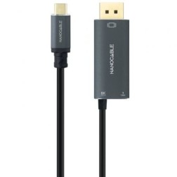 Cable Conversor Nanocable 10-15-5012- USB Tipo-C Macho - DisplayPort 8K Macho- USB Tipo-C Hembra- Hasta 100W- 1-8m- Gris