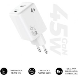 Cargador de Pared GaN Subblim 45W Charger USB C+C- 2xUSB Tipo-C- 45W