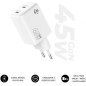 Cargador de Pared GaN Subblim 45W Charger USB C+C- 2xUSB Tipo-C- 45W