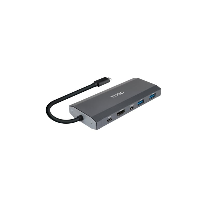 TooQ Caja externa para SSD M.2 NGFF/NVMe + HUB USB 3.2 Gen2 con 1xUSB-C/PD + 2xUSB-A + USB-C + HDMI, Gris