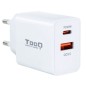 CARGADOR PARED TOOQ USB-C-PD 20W, USB-A-QC 18W BLANCO