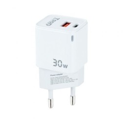Cargador de Pared GaN TooQ TQWC-GANQCPD30WT- 1xUSB Tipo-C- 1xUSB- 30W