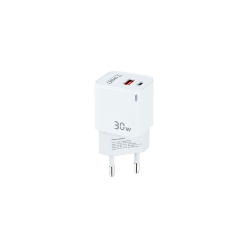 CARGADOR DE PARED TOOQ GAN USB-C PD USB-A QC 30W CARGADOR DE PARED TOOQ GAN USB-C PD USB-A QC 30W