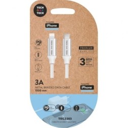 Cable USB Tipo-C Lightning Tech One Tech TEC2203- Lightning Macho - USB Tipo-C Macho- Hasta 20W- 480Mbps- 1m- Blanco