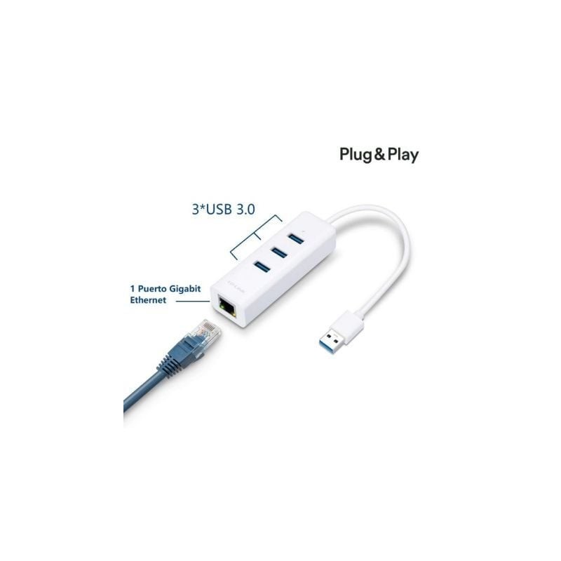 ADAPTADOR TP-LINK USB 3,0 A ETHERNET GIGA CON 3 PORT USB 3-0