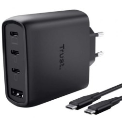 Cargador de Pared GaN Trust Maxo 65W 26067- 3xUSB Tipo-C- 1xUSB- Incluye Cable USB Tipo-C- 65W