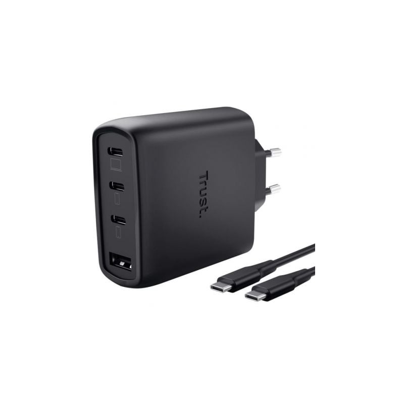 Cargador de Pared GaN Trust Maxo 65W 26067- 3xUSB Tipo-C- 1xUSB- Incluye Cable USB Tipo-C- 65W