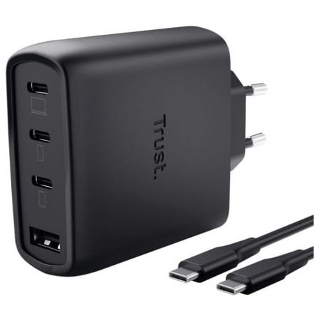 Cargador de Pared GaN Trust Maxo 65W 26067- 3xUSB Tipo-C- 1xUSB- Incluye Cable USB Tipo-C- 65W