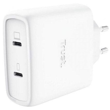 Cargador de Pared GaN Trust Maxo 65W 25526- 2xUSB Tipo-C- Incluye Cable USB Tipo-C- 65W