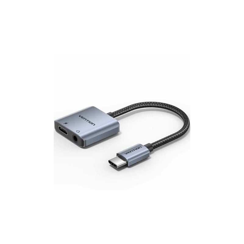 Adaptador Audio Vention BIGHA- USB Tipo-C Macho - Jack 3-5 Hembra- USB Tipo-C PD Hembra- Gris