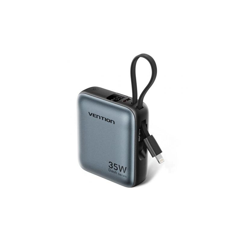 Powerbank 10000mAh Vention FHFN0- 35W- Gris- Incluye Cable USB TIpo-C y Lightning