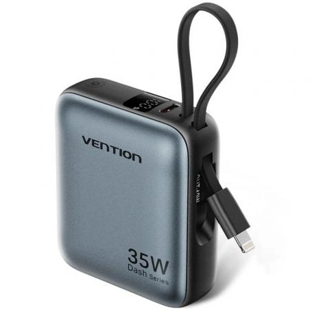 Powerbank 10000mAh Vention FHFN0- 35W- Gris- Incluye Cable USB TIpo-C y Lightning