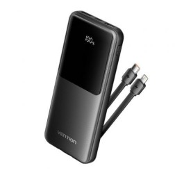 Powerbank 10000mAh Vention FHOB0- 22-5W- Negra- Incluye Cable USB Tipo-C y Lightning