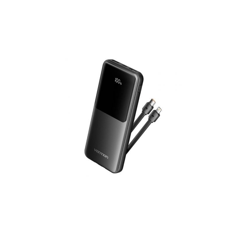 Powerbank 10000mAh Vention FHOB0- 22-5W- Negra- Incluye Cable USB Tipo-C y Lightning