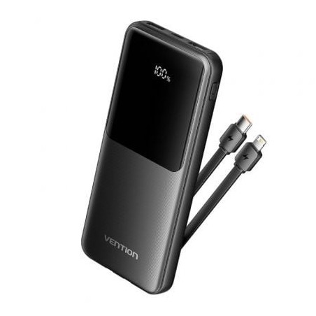 Powerbank 10000mAh Vention FHOB0- 22-5W- Negra- Incluye Cable USB Tipo-C y Lightning