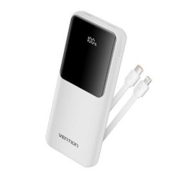 Powerbank 10000mAh Vention FHOW0- 22-5W- Blanca- Incluye Cable USB Tipo-C y Lightning