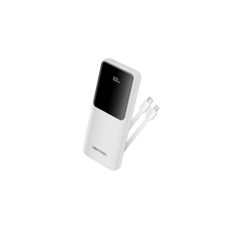 Powerbank 10000mAh Vention FHOW0- 22-5W- Blanca- Incluye Cable USB Tipo-C y Lightning