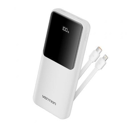Powerbank 10000mAh Vention FHOW0- 22-5W- Blanca- Incluye Cable USB Tipo-C y Lightning