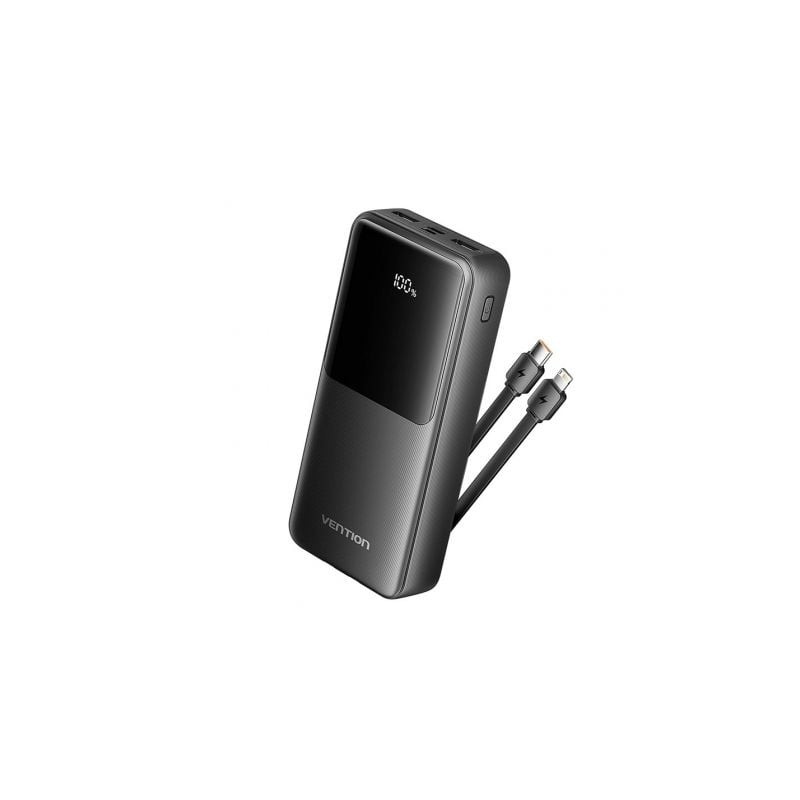 Powerbank 20000mAh Vention FHPB0- 22-5W- Negra- Incluye Cable USB Tipo-C y Lightning