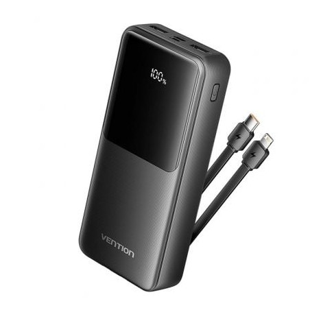 Powerbank 20000mAh Vention FHPB0- 22-5W- Negra- Incluye Cable USB Tipo-C y Lightning