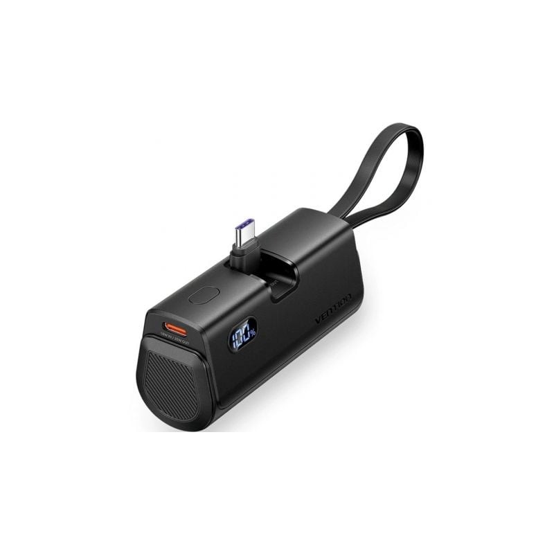 Powerbank 4800mAh Vention FHQB0- 22-5W- Negra- Incluye Cable USB Tipo-C y Lightning