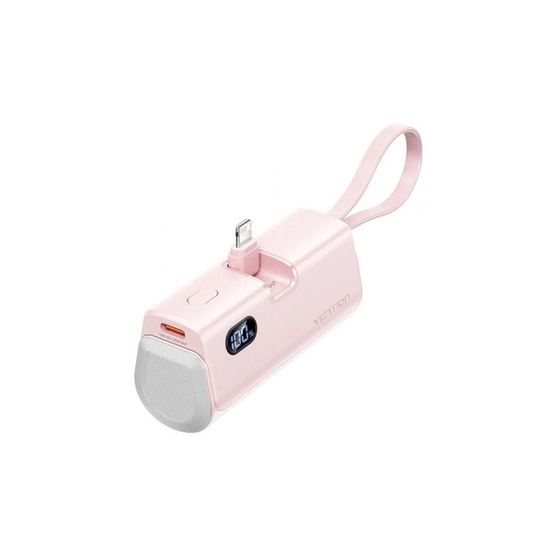 Powerbank 4800mAh Vention FHRP0- 22-5W- Rosa- Incluye Cable USB Tipo-C y Lightning