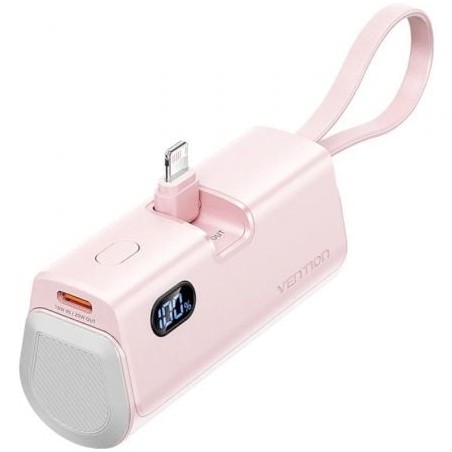 Powerbank 4800mAh Vention FHRP0- 22-5W- Rosa- Incluye Cable USB Tipo-C y Lightning