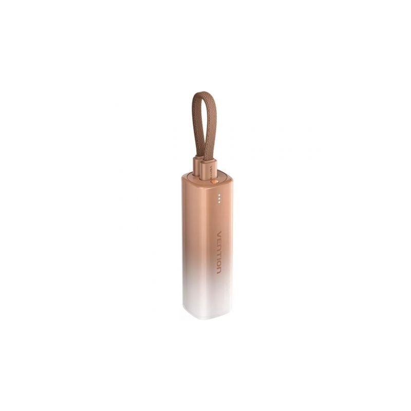 Powerbank 5000mAh Vention FHWJ0- 20W- Dorado- Incluye Cable USB Tipo-C y Lightning