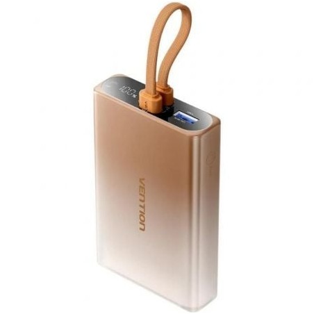 Powerbank 10000mAh Vention FHZJ0- 22-5W- Oro- Incluye Cable USB Tipo-C y Lightning