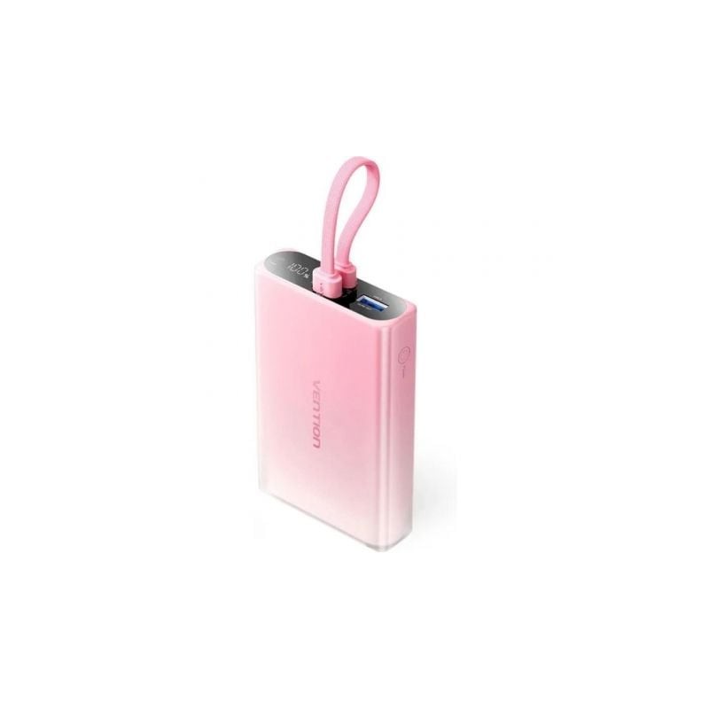 Powerbank 10000mAh Vention FHZP0- 22-5W- Rosa- Incluye Cable USB Tipo-C y Lightning