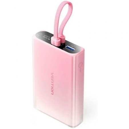Powerbank 10000mAh Vention FHZP0- 22-5W- Rosa- Incluye Cable USB Tipo-C y Lightning