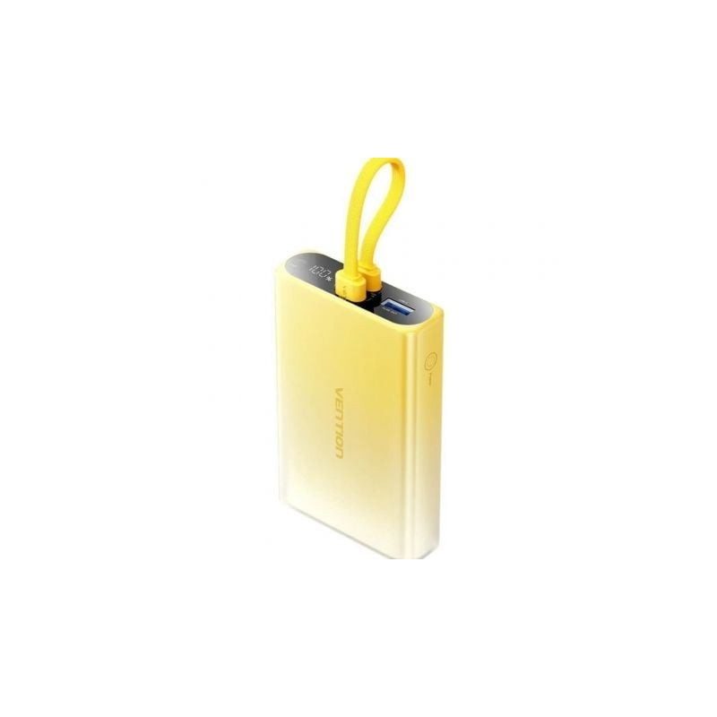 Powerbank 10000mAh Vention FHZY0- 22-5W- Amarillo- Incluye Cable USB Tipo-C y Lightning