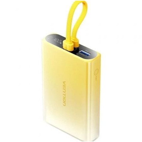 Powerbank 10000mAh Vention FHZY0- 22-5W- Amarillo- Incluye Cable USB Tipo-C y Lightning
