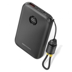 Powerbank 10000mAh Vention FKAB0-C- 22-5W- Negra- Incluye Cable USB Tipo-C