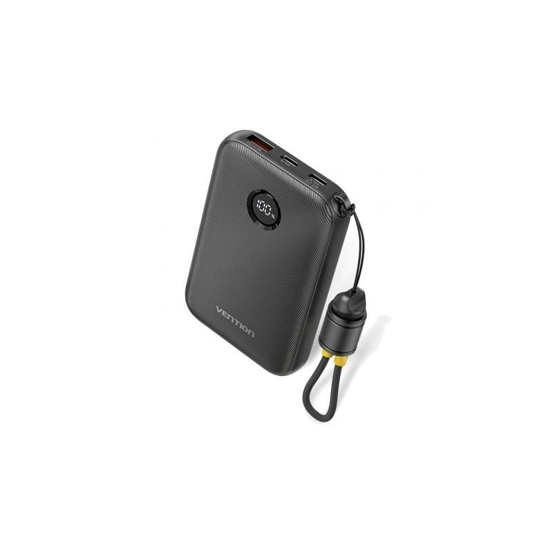 Powerbank 10000mAh Vention FKAB0-C- 22-5W- Negra- Incluye Cable USB Tipo-C