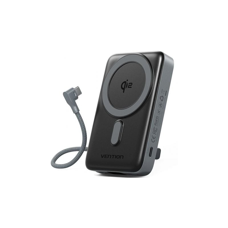 Powerbank 10000mAh Vention FKHH0- 35W- Wireless- Gris- Incluye Cable USB Tipo-C
