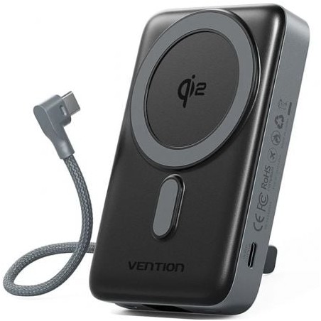 Powerbank 10000mAh Vention FKHH0- 35W- Wireless- Gris- Incluye Cable USB Tipo-C