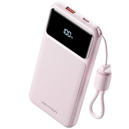 Powerbank 10000mAh Vention XGYP0-39-TY- 22-5W- Rosa- Incluye Cable USB Tipo-C