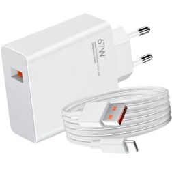 Cargador de Pared Xiaomi 67W HyperCharge Combo (Type-A)- 1xUSB + Cable USB Tipo-C- 67W