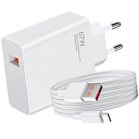 Cargador de Pared Xiaomi 67W HyperCharge Combo (Type-A)- 1xUSB + Cable USB Tipo-C- 67W