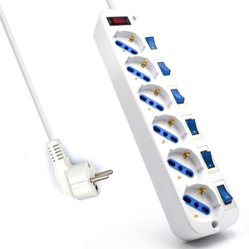 REGLETA EWENT 6 TOMAS SHUKO 16A CON INTERRUPTOR ON-OFF 3M BLANCA