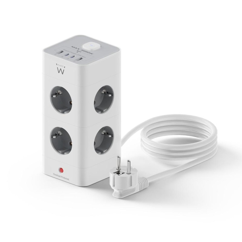 Ewent EW3864 base múltiple 2 m 8 salidas AC Interior Gris, Blanco