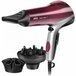 Secador Braun Satin Hair 7 HD770E- 2200W- Iónico- Rojo y Plata