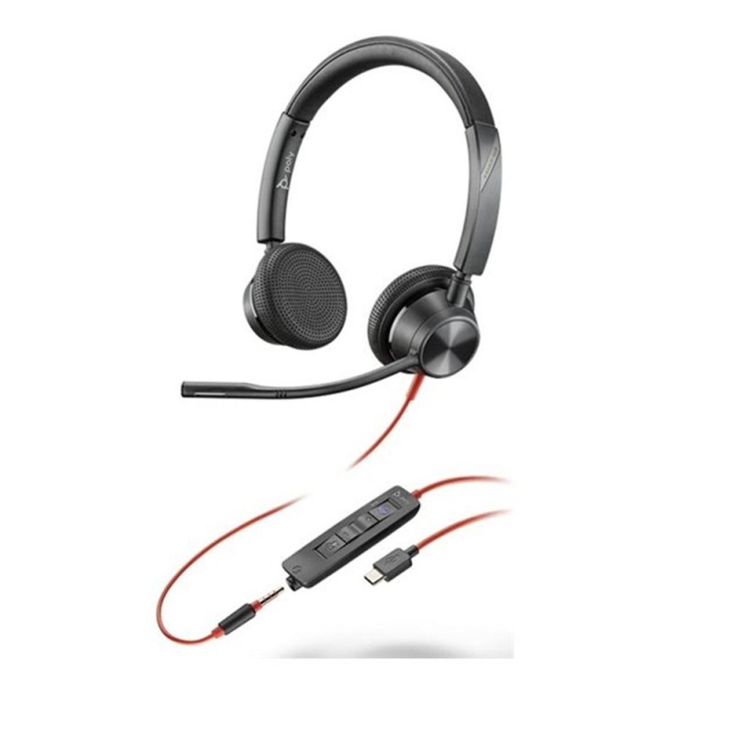 Auriculares Poly Blackwire 3225 para Microsoft Teams + 3-5 mm + Adaptador USB-C-A- con Micrófono- Jack 3-5 - USB Tipo-C- Negros