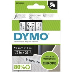 Cinta Rotuladora Adhesiva de Plástico Dymo D1 45013- para Label Manager- 12mm x 7m- Negra-Blanca